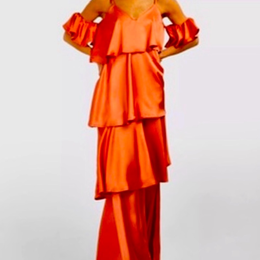 Boohoo orange tiered maxi dress